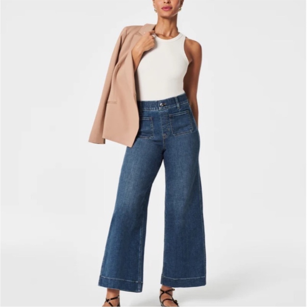Spanx Cropped Wide Leg Jeans with Patch Pockets Sailor Pull On Size 1X - Picture 3 of 12
